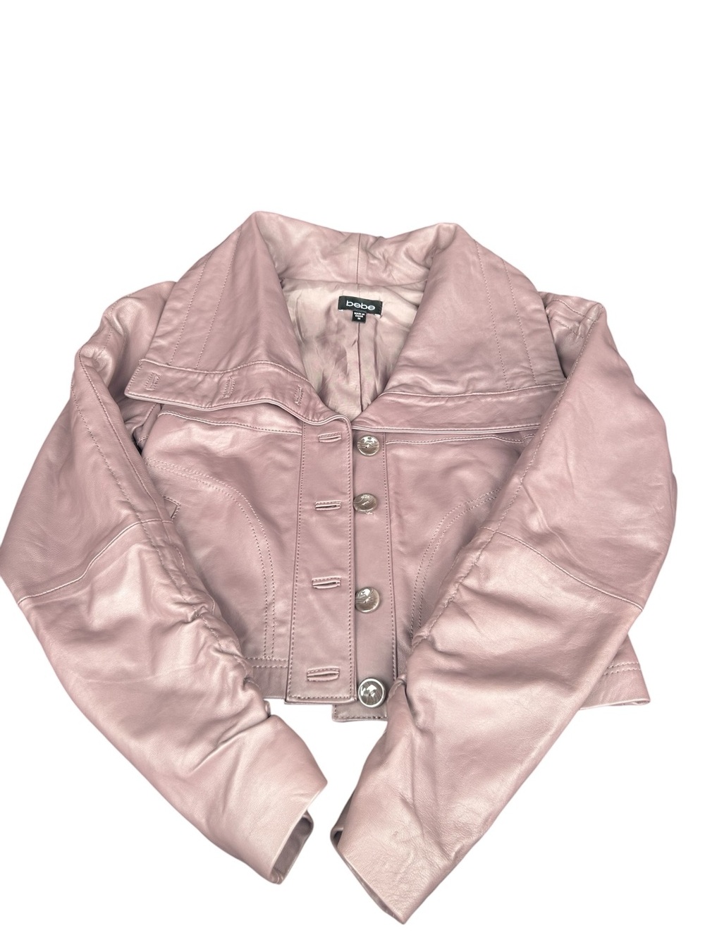 bebe Blush Pink Cropped Leather Jacket
